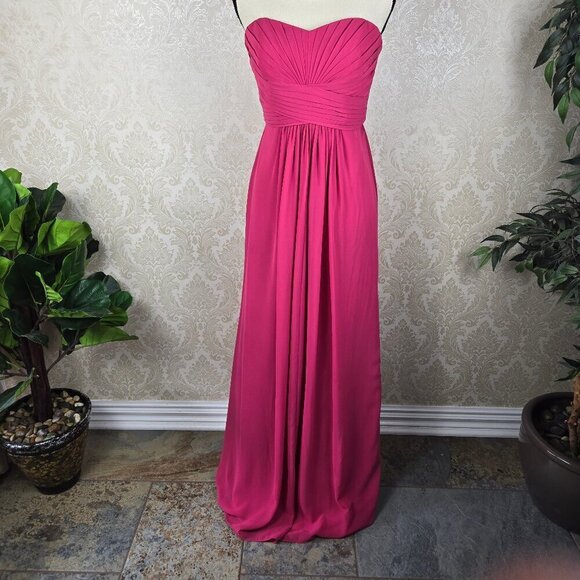David's Bridal Size 4 Strapless Pink Floor Length Gown Pleated Top Flowy Skirt - Picture 1 of 12